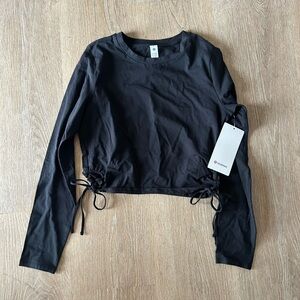 NEW Lululemon Cinched Cut-Outs Cotton Long-Sleeve Shirt Black Sz S